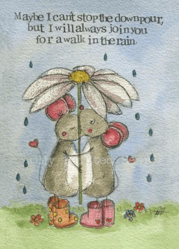Picture of My Painted Bear Greetings Card - A walk in the rain
