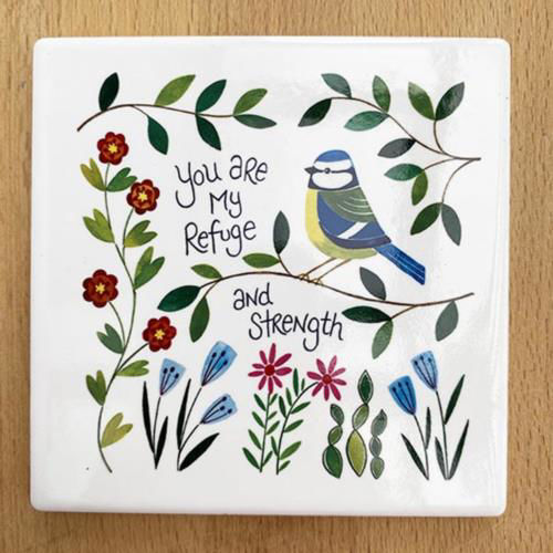Picture of You are My Refuge and Strength Garden Birds Design Coaster